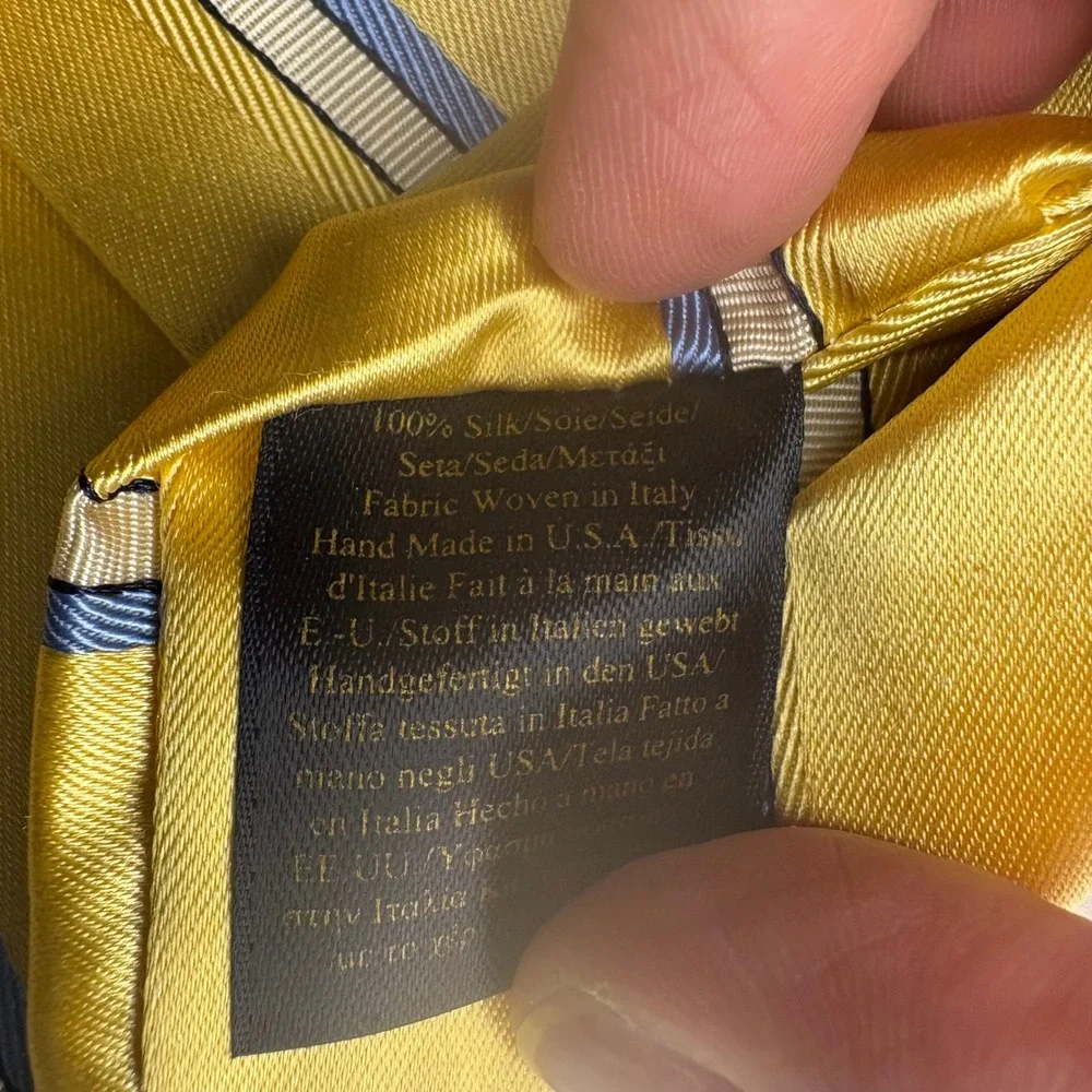 Brooks Brothers Golden Fleece Necktie, Yellow Blue Striped, Hand Made in USA